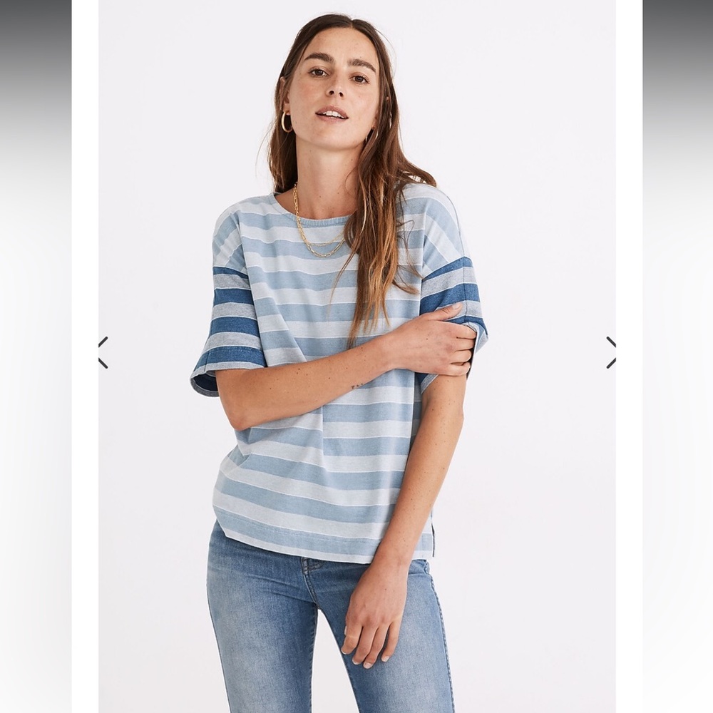 Madewell Light Blue and Navy Striped Short Sleeve Tee